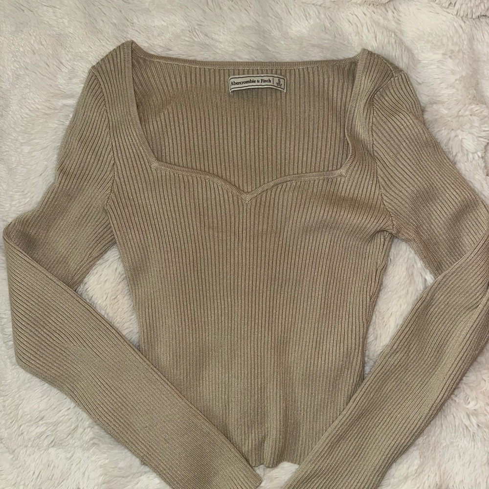 Abercrombie & Fitch Taupe Ribbed Knit Top